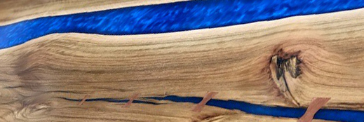 dining table with blue resin